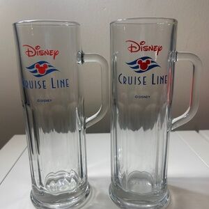 Disney Heavy Glass Cruise Line Beer Mugs with Red & Blue Logo (Pair)